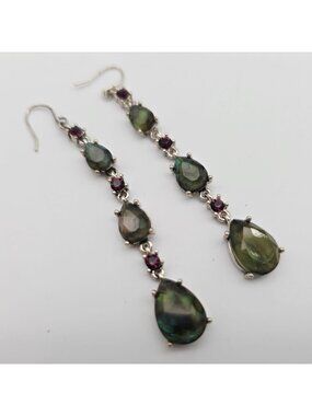 Monet Silver-Tone Dangle Earrings With Green & Purple Stone Accents Teardrop